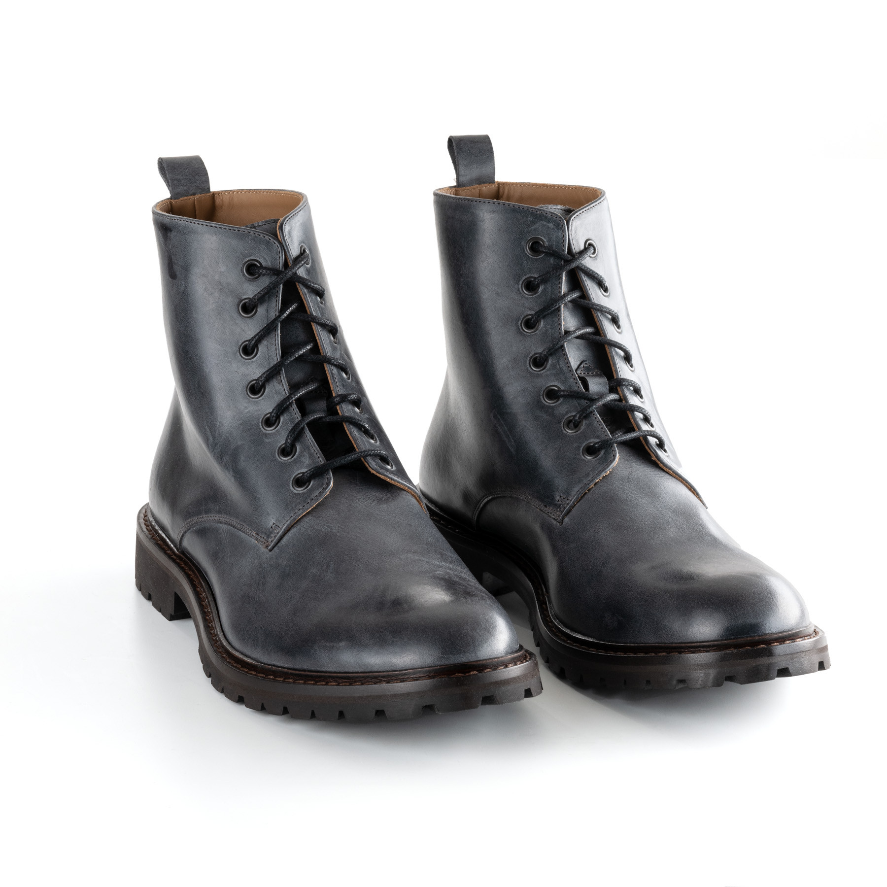 Büffelleder Schnürstiefel mit Leder/ Gummisohle