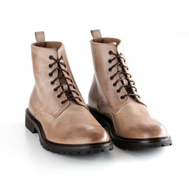 Büffelleder Schnürstiefel mit Leder/ Gummisohle